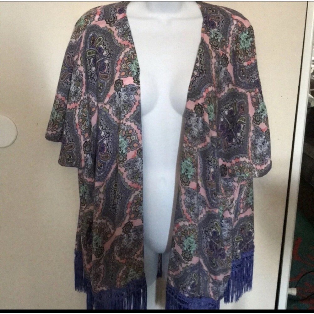 VS Swim coverup paisley print with fringe XS/S
